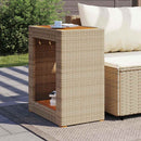 havebord med trætop 60x40x75 cm polyrattan beige
