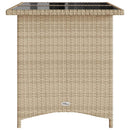 havebord med glastop 110x68x70 cm polyrattan beige