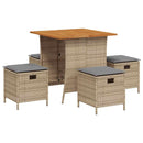 spisebordssæt til haven 5 dele med hynder polyrattan beige