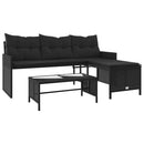 havesofa med bord og hynder L-formet polyrattan sort
