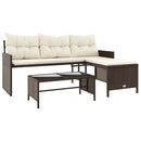 havesofa med bord og hynder L-formet polyrattan brun
