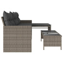 havesofa med bord og hynder L-formet polyrattan grå