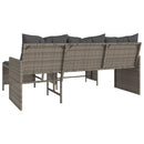 havesofa med bord og hynder L-formet polyrattan grå