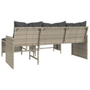 havesofa med bord og hynder L-formet polyrattan lysegrå