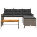 havesofa med bord og hynder L-formet polyrattan grå