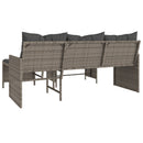 havesofa med bord og hynder L-formet polyrattan grå
