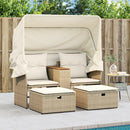 2-personers havesofa med baldakin og skamler polyrattan beige