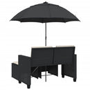 2-personers havesofa med parasol og skamler polyrattan sort