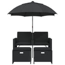 2-personers havesofa med parasol og skamler polyrattan sort