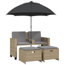 2-personers havesofa med parasol og skamler polyrattan beige