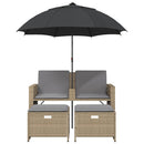 2-personers havesofa med parasol og skamler polyrattan beige