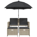 2-personers havesofa med parasol og skamler polyrattan lysegrå