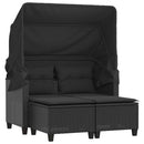 2-personers havesofa med baldakin og skamler polyrattan sort