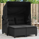 2-personers havesofa med baldakin og skamler polyrattan sort