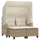 2-personers havesofa med baldakin og skamler polyrattan beige