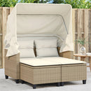 2-personers havesofa med baldakin og skamler polyrattan beige