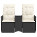 2-personers havesofa med bord og lænefunktion polyrattan sort