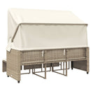 3-personers havesofa med baldakin og skamler polyrattan beige