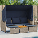 havesofa 3-personers med baldakin og skamler grå polyrattan