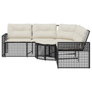 havesofa med hynder og fodskammel L-formet polyrattan sort