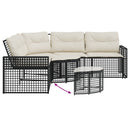 havesofa med hynder og fodskammel L-formet polyrattan sort