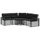 havesofa med hynder og fodskammel L-formet polyrattan sort