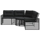 havesofa med hynder og fodskammel L-formet polyrattan sort
