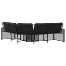 havesofa med hynder og fodskammel L-formet polyrattan sort