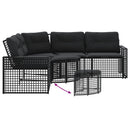 havesofa med hynder og fodskammel L-formet polyrattan sort