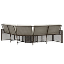 havesofa med hynder og fodskammel L-formet polyrattan brun