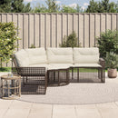 havesofa med hynder og fodskammel L-formet polyrattan brun