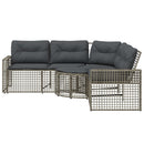 havesofa med hynder og fodskammel L-formet polyrattan grå