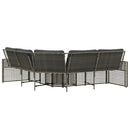 havesofa med hynder og fodskammel L-formet polyrattan grå