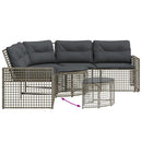 havesofa med hynder og fodskammel L-formet polyrattan grå
