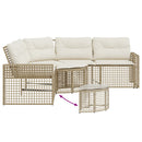havesofa med hynder og fodskammel L-formet polyrattan beige