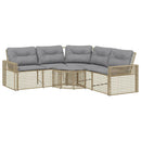 havesofa med hynder og fodskammel L-formet polyrattan beige