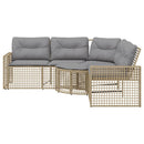 havesofa med hynder og fodskammel L-formet polyrattan beige