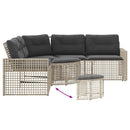 havesofa med hynder og fodskammel L-formet polyrattan lysegrå