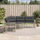havesofa med hynder og fodskammel L-formet polyrattan lysegrå
