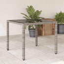 havebord med glastop 90x90x75 cm polyrattan grå