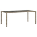 havebord med glastop 190x90x75 cm polyrattan grå