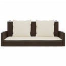 gyngebænk med hynder 119x56x48 cm polyrattan brun