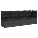 havesofa med hynder 4-personers sort polyrattan