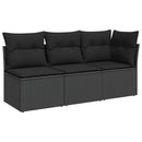 havesofa med hynder 3-personers sort polyrattan