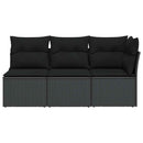 havesofa med hynder 3-personers sort polyrattan