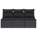 havesofa med hynder 3-personers sort polyrattan