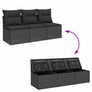 havesofa med hynder 3-personers sort polyrattan