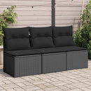 havesofa med hynder 3-personers sort polyrattan