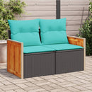 havesofa med hynder 2-personers sort polyrattan