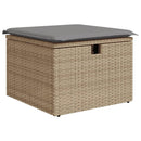 haveskammel med hynde 55x55x37 cm polyrattan beige